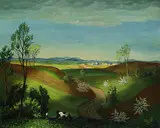 Carlo Mense, Landschaft im bergischen Land (od. Hügelige Landschaft), 1933, Oil on cardboard