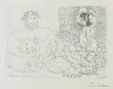 Pablo Picasso, Sculpteur et son modèle avec un buste sur une colonne, 1933, Etching