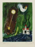 Marc Chagall, L'horloge, 1956, Etching in colours