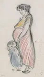 Schwangere mit kleinem Kind by Heinrich Zille, Charcoal, sold Mar 2006