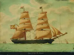 Mathieu Antoine Roux, Spanische Bark "Iginio S. Capto. Tom. Randich" vor Marseille, 1869, Watercolour