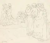 "Watt denn, de Trude heirat' den ollen Säufer, den Willy?!" - "Se wird'n schon von wejen saufen. Wenn se'n man erst standesamtlich hat!" by Heinrich Zille, Charcoal drawing, sold Mar 2006