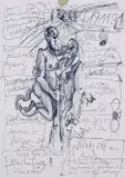 Jörg Immendorff, Zwei Figuren, 1991, Ball-point drawing