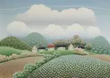 Ivan Rabuzin, Dorf auf dem Hügel, 1988, Oil on canvas