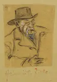 Zeitungslesender Mann mit Hut, Brille und Zigarre by Heinrich Zille, Charcoal, sold Mar 2006