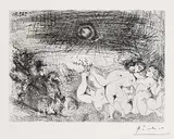 Pablo Picasso, Cavalier surprenant des femmes dansant au clair de lune, 1971, Etching