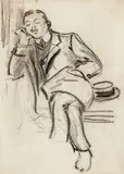 Schlafender Mann mit aufgestütztem Kopf by Heinrich Zille, Charcoal, sold Mar 2006
