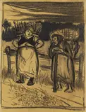 Zwei Bäuerinnen am Wegesrand by Heinrich Zille, Charcoal drawing, sold Mar 2006