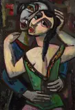 Herbert Helmert, Tanzendes, sich anschmiegendes Paar, 1950, Oil on fibreboard