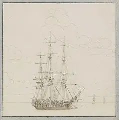 Christoffer Wilhelm Eckersberg, Segelschiff auf Reede ankernd, Pen and India ink drawing