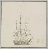Christoffer Wilhelm Eckersberg, Segelschiff auf Reede ankernd, Pen and India ink drawing