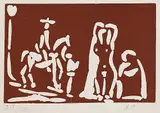 La célestine avec une femme, un cavalier et son valet by Pablo Picasso, 1968, Linocut, sold Mar 2006