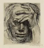 Selbstbildnis mit der Hand an der Stirn by Käthe Kollwitz, 1910, Etching, sold Mar 2006