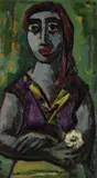 Herbert Helmert, Frau mit weißer Rose, 1954, Oil on fibreboard