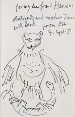 Eule by Oskar Kokoschka, 1971, Pen and India ink drawing, sold Mar 2006