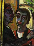 Herbert Helmert, Paar vorm Fenster, 1954, Oil on fibreboard