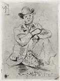 Paul Cézanne, 2 sheets: Portrait du peintre A. Guillaumin au pendu. Tête de jeune fille, 1873, Etching