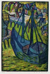 Ballade de l'amante des pirates by Esteban Fekete, 1960, Woodcut in colours, sold Mar 2006