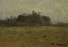 Bauernhof in Landschaft bei Wedel by Rudolf Höckner, 1930, Oil on cardboard, sold Mar 2006