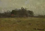 Rudolf Höckner, Bauernhof in Landschaft bei Wedel, 1930, Oil on cardboard