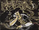 Frans Masereel, NG - Dame mit Katze, 1940, Brush and India ink