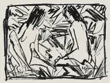 Otto Mueller, Ein sitzendes und ein kniendes Mädchen unter Blättern, 1920, Lithograph