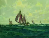 Patrick von Kalckreuth, Segelkutter vor ferner Küstenlinie