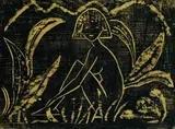 Otto Mueller, Mädchen zwischen Blattpflanzen (Mädchen im Schilf), 1912/1945/1952, Holzschnitt auf dünnem Japan