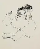 Robert Pudlich, Frau Ey raucht Bergmann-Zigaretten, 1931, Pen and India ink drawing