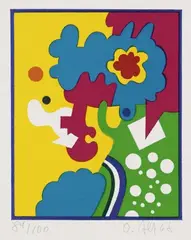 Otmar Alt, Die Kinguine, 1968, Linocut in colours