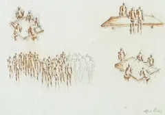 Alfred Lörcher, Studien zu Figurengruppen, 1950, Chalk drawing