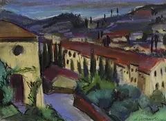 William Straube, Blick auf Fiesole vom Kloster aus, 1935, Pastel