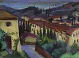 William Straube, Blick auf Fiesole vom Kloster aus, 1935, Pastel