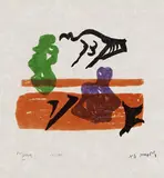 Henry Moore, Violet torso on orange stripes, 1967, Lithograph in colours