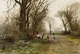 Henry Charles Fox, Landschaft mit Hirtin und Kühen