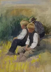 Drei sitzende Jungen by Friedrich Schwinge, Gouache, sold Mar 2006
