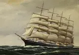 Peder Christian Pedersen, Fünfmaster "Kopenhagen" auf hoher See, Oil on canvas