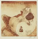 Horst Janssen, 2 Bll.: Selbst mit Kamera. Mors certa hora incerta, 1975, Etching