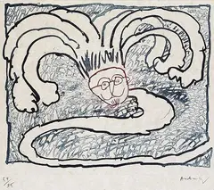 Komposition by Pierre Alechinsky, 1972, Etching in colours, sold Mar 2006