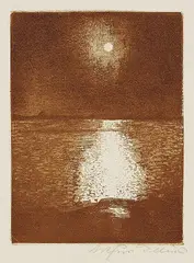 Arthur Illies, 2 Bll.: Mondschein an der Elbe. Wiesenlandschaft, 1898, Etching