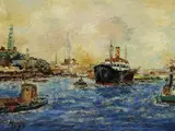 Bernhard Huys, Hafen von Hamburg, Oil on panel