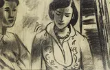 Erwin Gruber, Zwei Frauen, 1955, Charcoal drawing