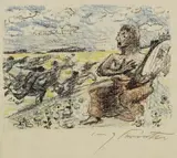 Lovis Corinth, Der Dichter mit der Leier, 1919, Lithograph in colours