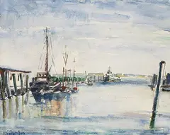 Immanuel Meyer-Pyritz, Boote im Hafen, Watercolour