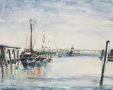 Immanuel Meyer-Pyritz, Boote im Hafen, Watercolour