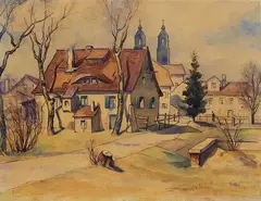 Wilhelm Eller, Zollhäuschen in Alt Strehlen, Watercolour