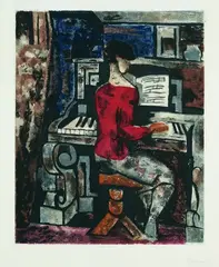Marcel Gromaire, Femme au Piano, 1929, Etching and aquatint in colours