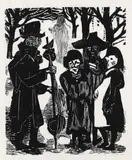 Wilhelm Grimm, Rummelpott mit vier Figuren, 1950, Woodcut