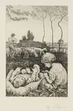 Hans Thoma, Idyll II (Kinderlied II) mit 3 Bäumchen, 1904, Etching