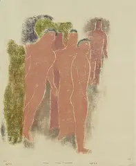 Walter Wörn, Stehende männliche Akte, 1947, Linocut in colours